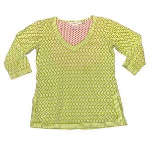 Gretchen Scott Designs Top 3/4 Sleeve Tunic Coverup Size Small Preppy Pink Green
